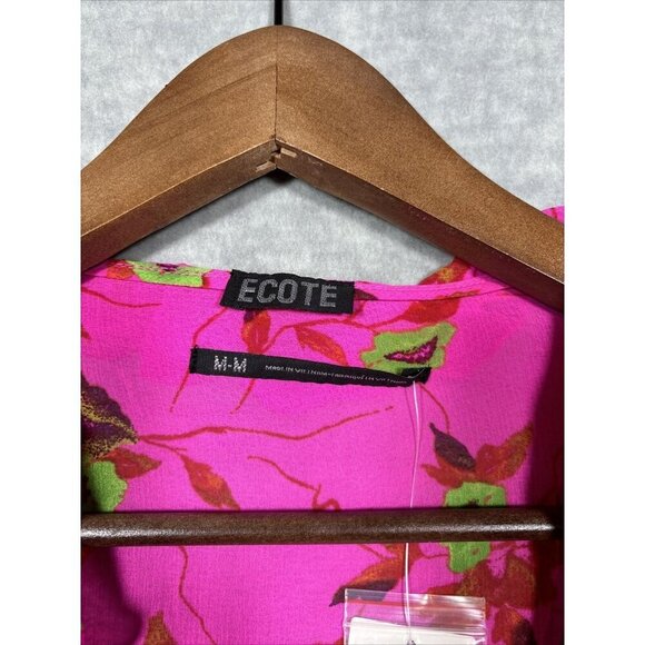 Ecote‎ Urban Outfitters Women’s Terri Blouse Sz M Pink Floral Semi Sheer Ruffle - Picture 2 of 7